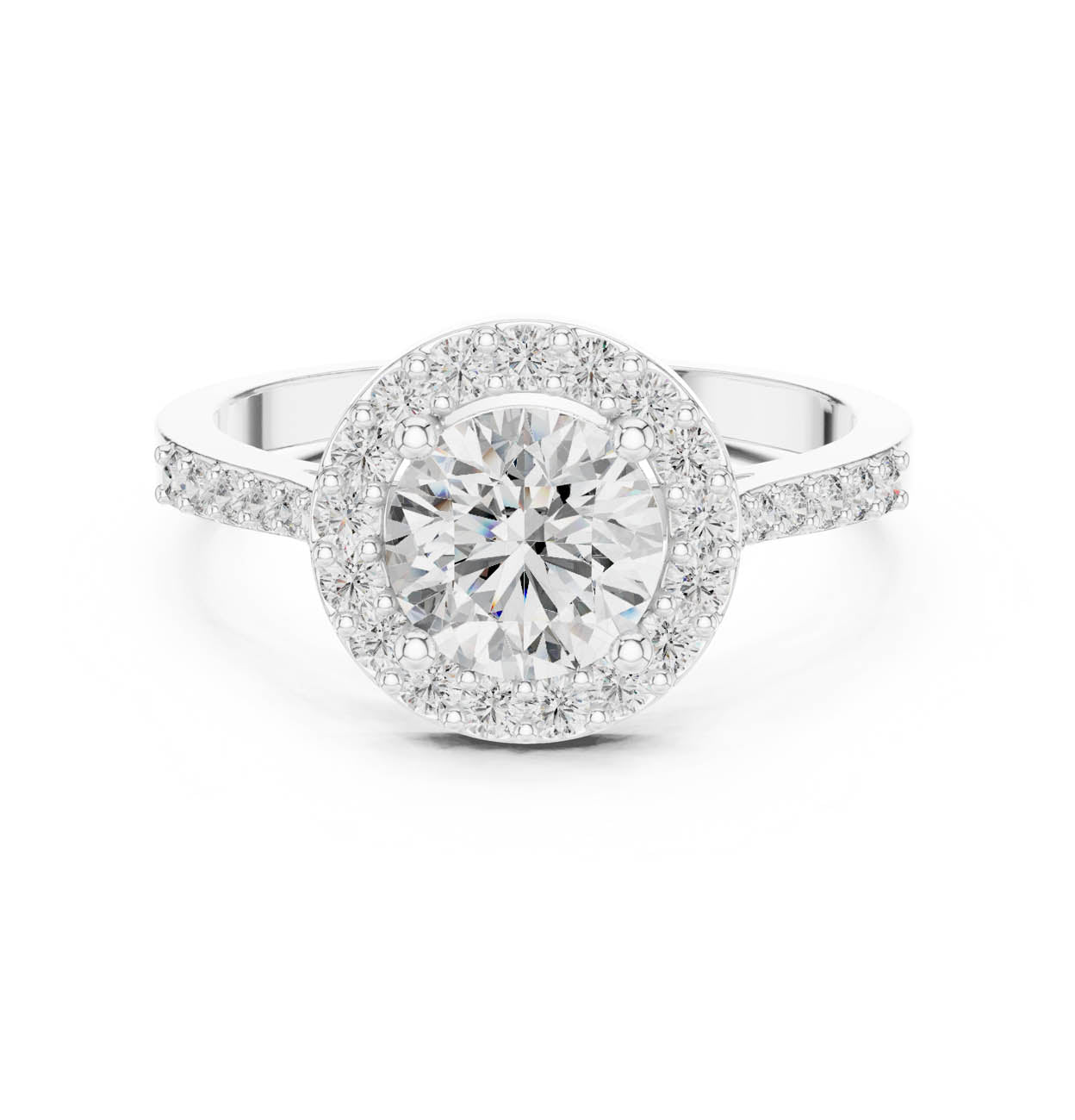 1.36 Ct. Round Diamond Halo Ring with Pavé Side Stones (ALR-113)