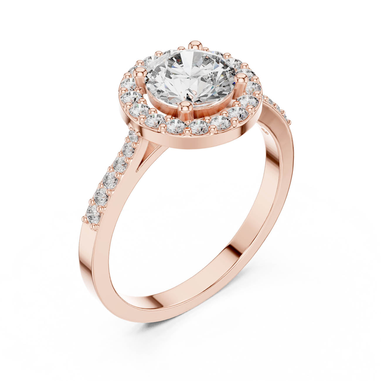 1.36 Ct. Round Diamond Halo Ring with Pavé Side Stones (ALR-113) 8