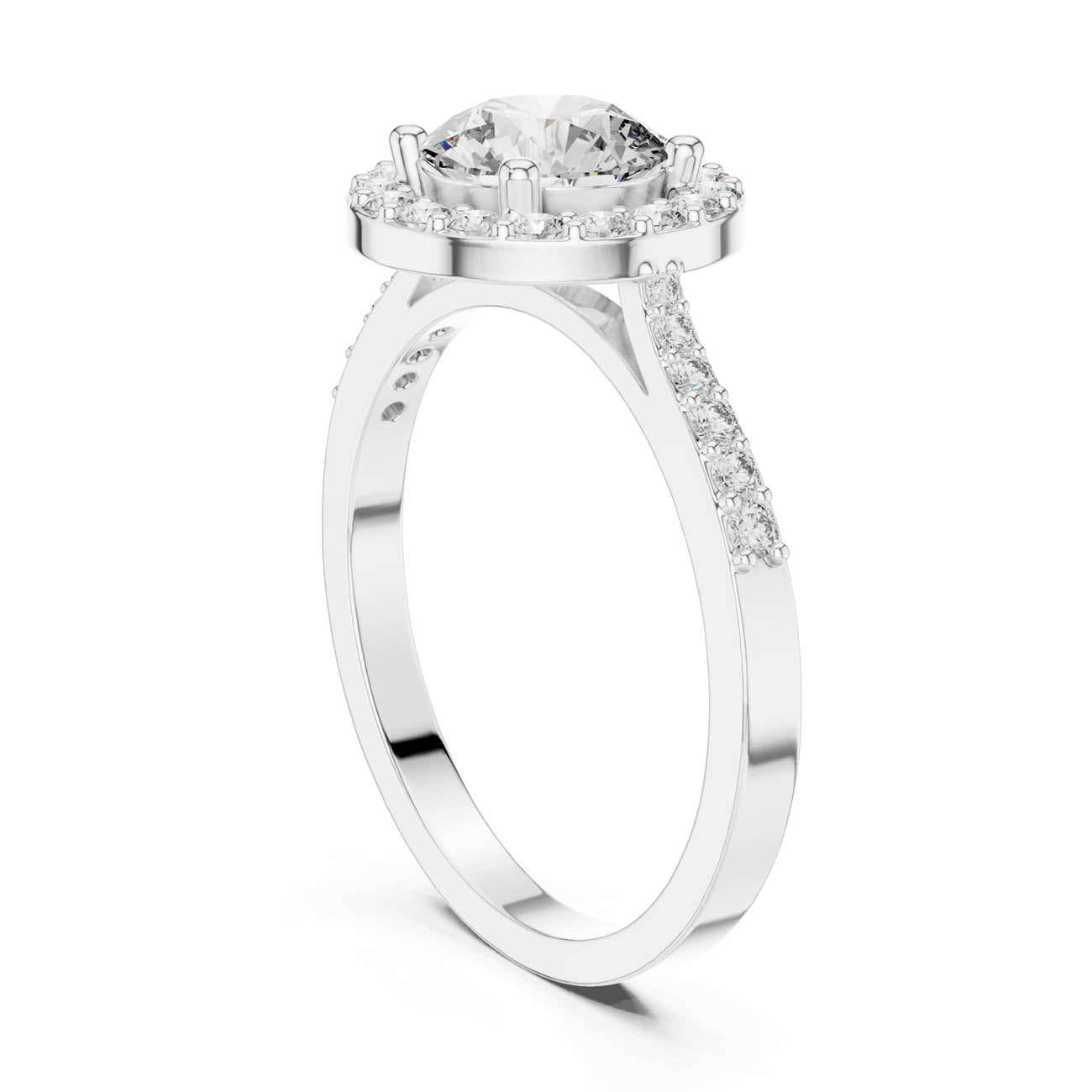 1.36 Ct. Round Diamond Halo Ring with Pavé Side Stones (ALR-113) 9
