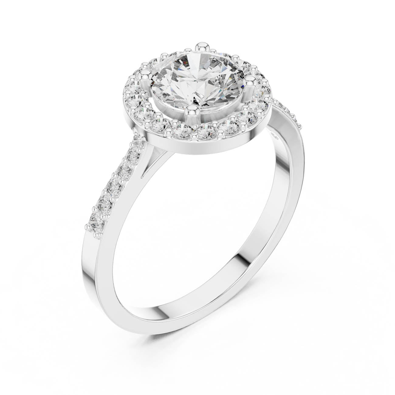 1.36 Ct. Round Diamond Halo Ring with Pavé Side Stones (ALR-113) 6