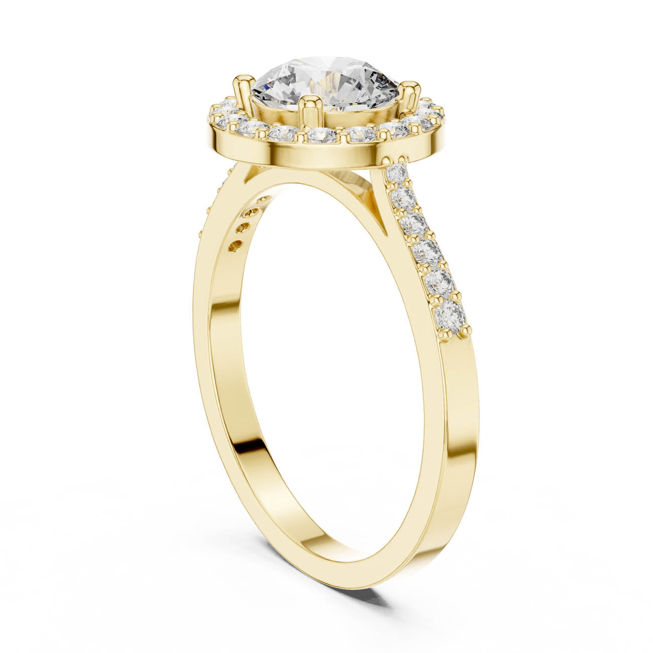 1.36 Ct. Round Diamond Halo Ring with Pavé Side Stones (ALR-113) 3