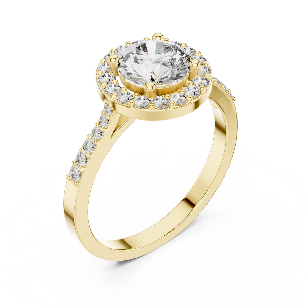 1.36 Ct. Round Diamond Halo Ring with Pavé Side Stones (ALR-113)