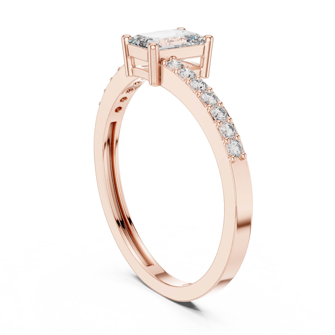 .64 Ct. Emerald Cut Diamond Solitaire with Pave Band (ALR-137) 9