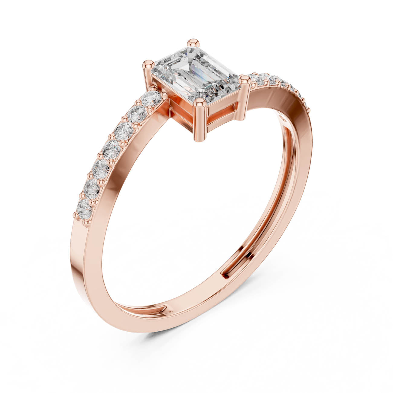 .64 Ct. Emerald Cut Diamond Solitaire with Pave Band (ALR-137) 8