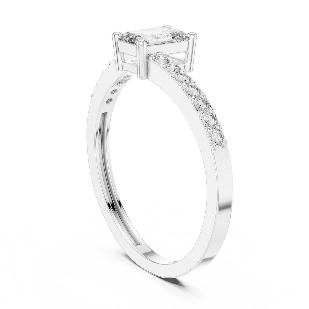 .64 Ct. Emerald Cut Diamond Solitaire with Pave Band (ALR-137) 10