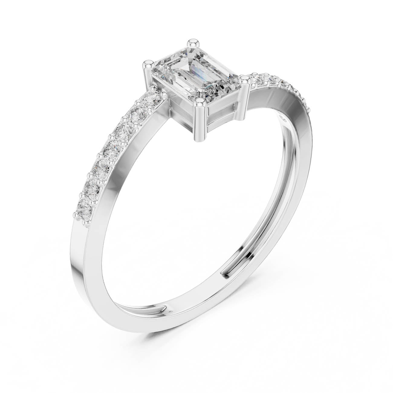 .64 Ct. Emerald Cut Diamond Solitaire with Pave Band (ALR-137) 6