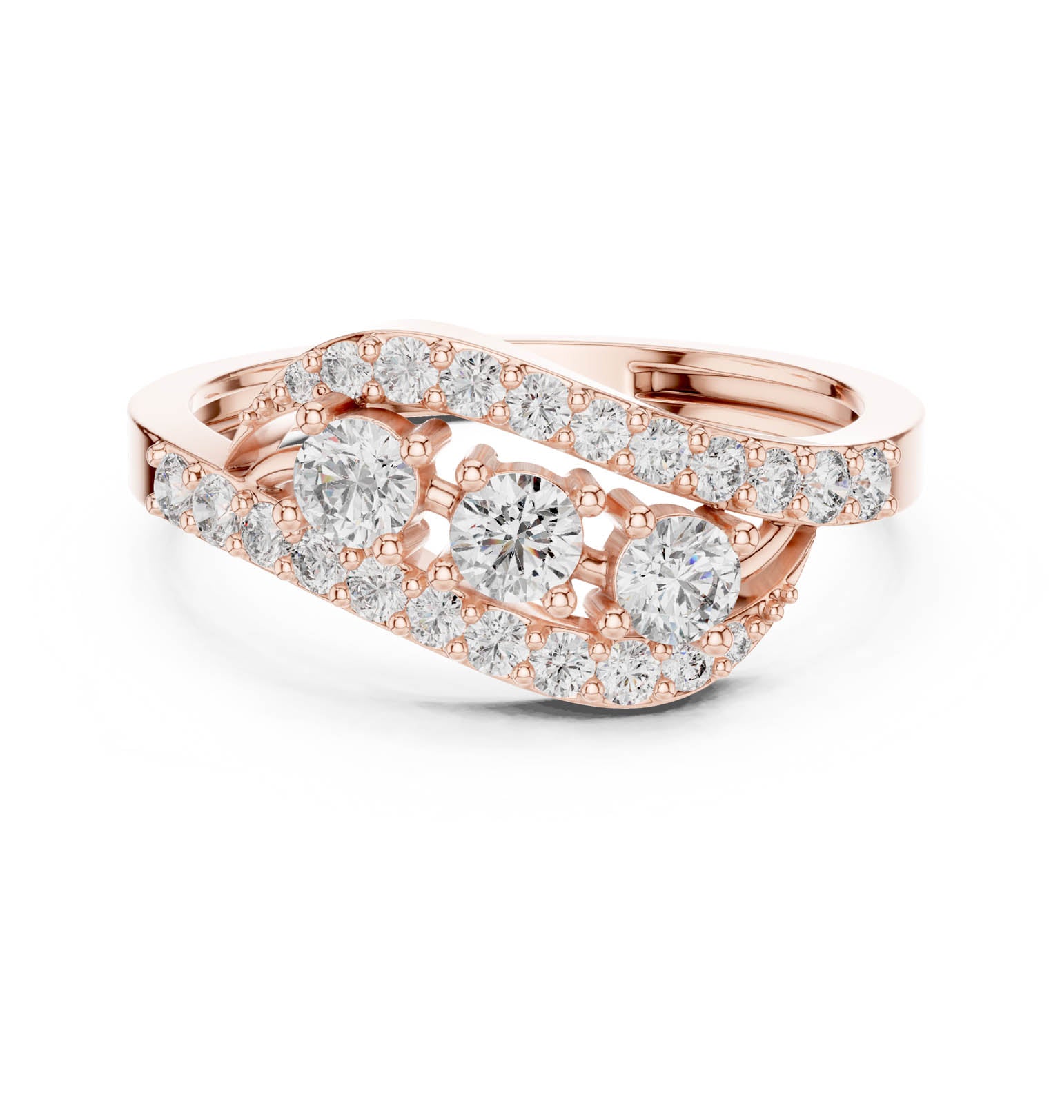 .53 Ct. Three-Stone Diamond Ring with Pavé Crossover Band (ALR-165) 5
