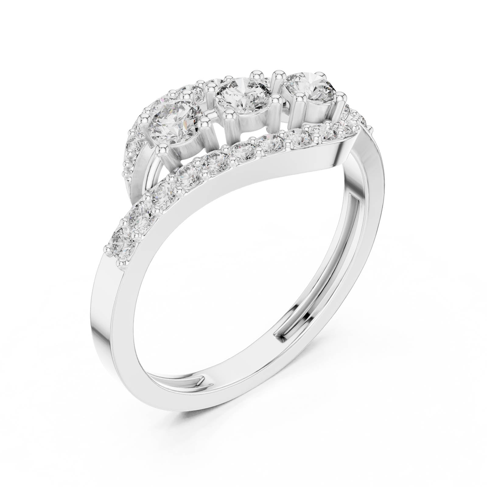 .53 Ct. Three-Stone Diamond Ring with Pavé Crossover Band (ALR-165) 12