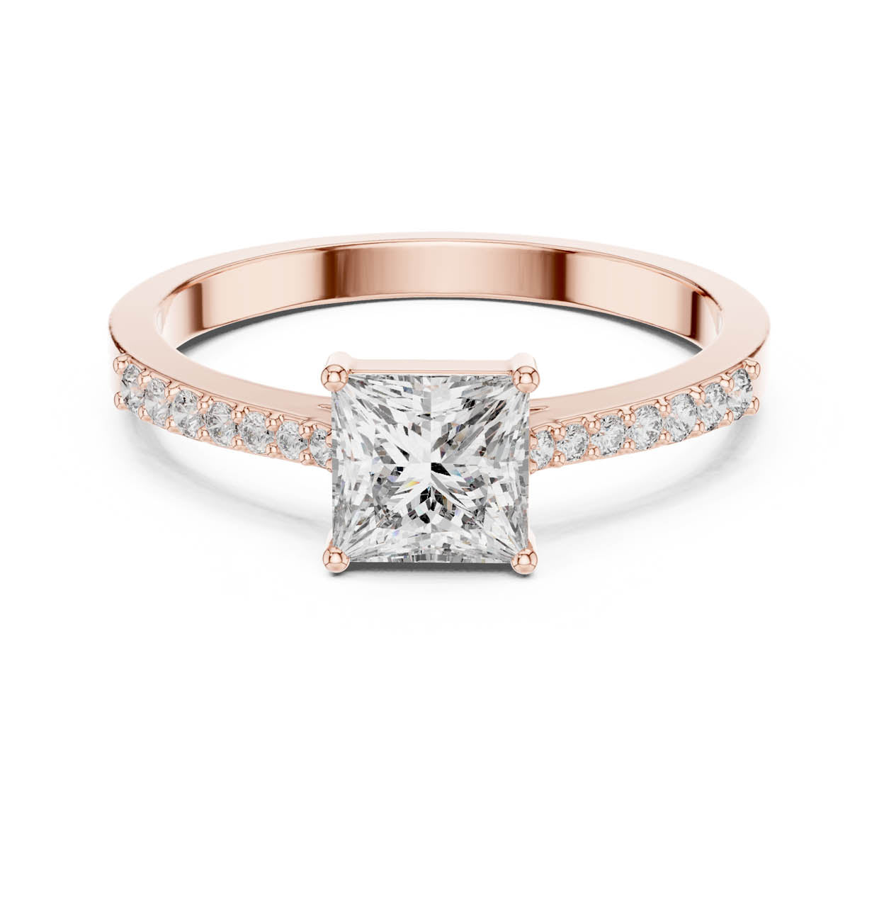 .74 Ct. Princess-Cut Diamond Solitaire with Pavé Band (ALR-166) 7