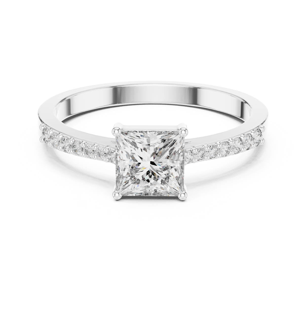 .74 Ct. Princess-Cut Diamond Solitaire with Pavé Band (ALR-166)