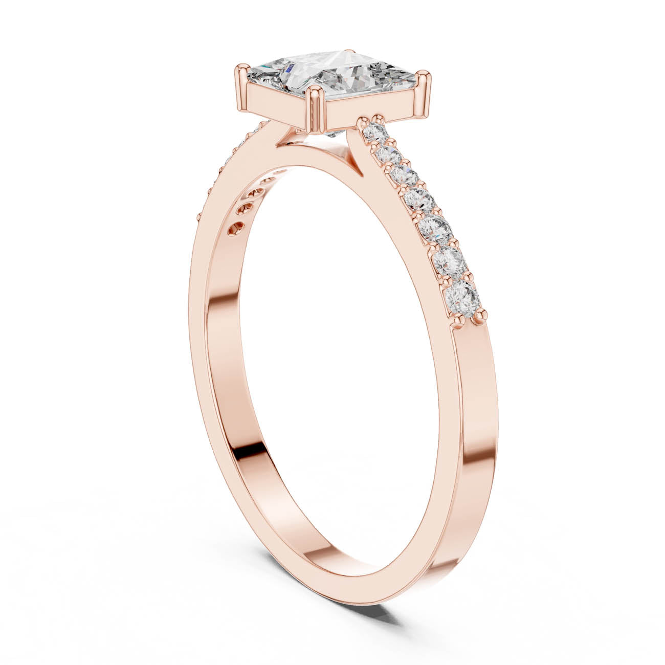 .74 Ct. Princess-Cut Diamond Solitaire with Pavé Band (ALR-166) 9
