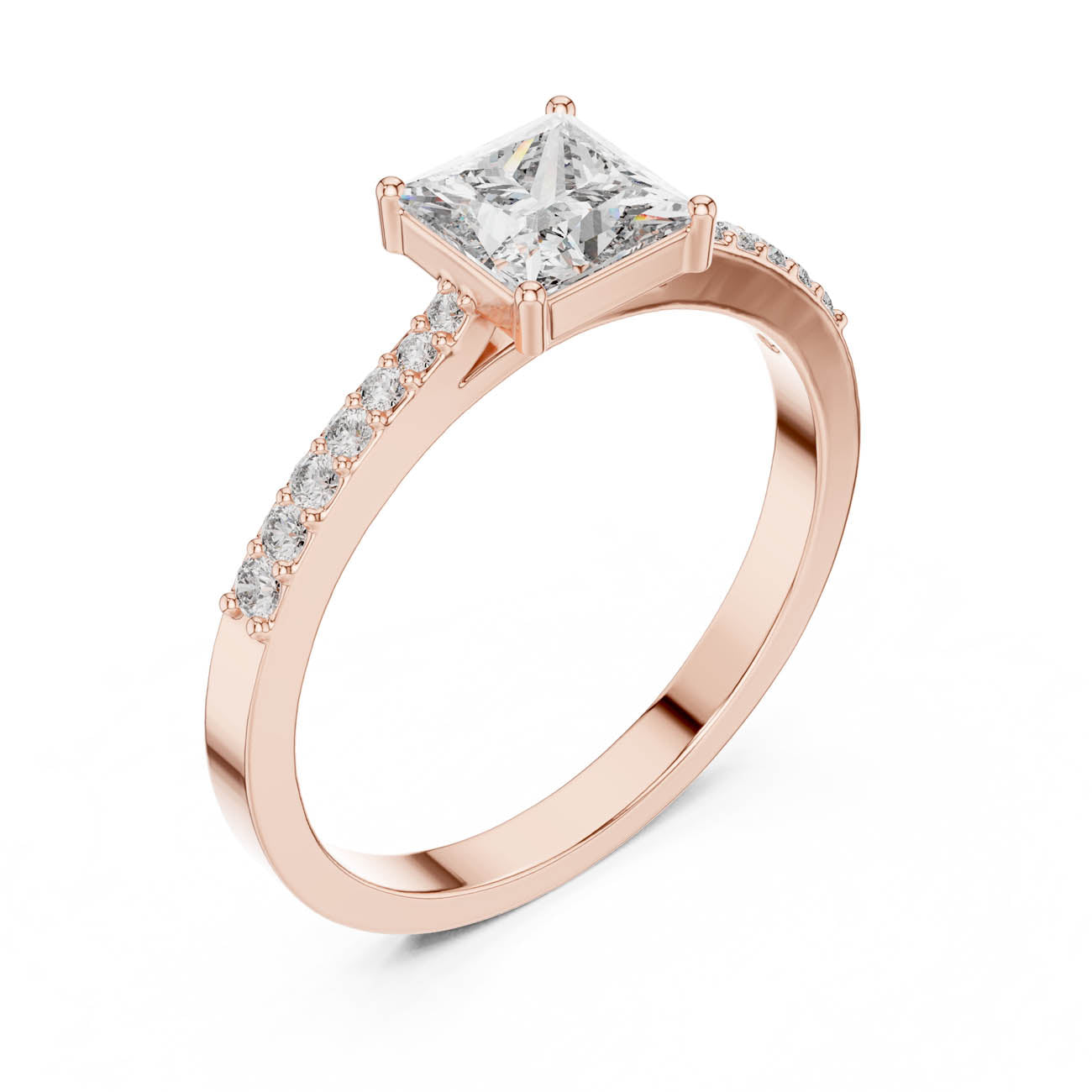 .74 Ct. Princess-Cut Diamond Solitaire with Pavé Band (ALR-166) 8