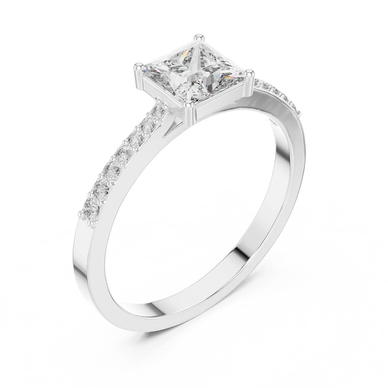 .74 Ct. Princess-Cut Diamond Solitaire with Pavé Band (ALR-166) 6
