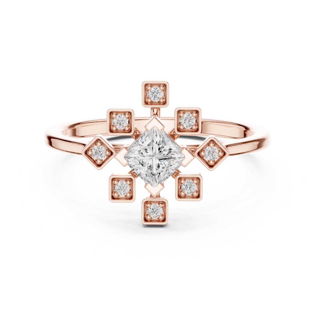.27 Ct. Princess-Cut Diamond Ring with Geometric Square Accents (ALR-208) 7
