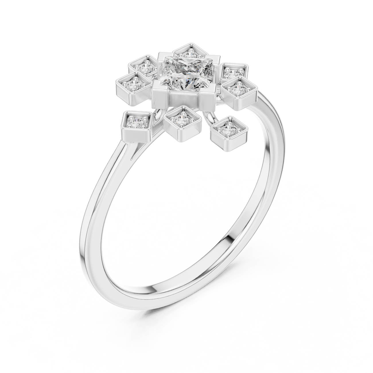 .27 Ct. Princess-Cut Diamond Ring with Geometric Square Accents (ALR-208) 6