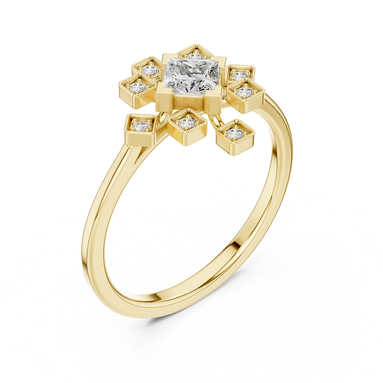 .27 Ct. Princess-Cut Diamond Ring with Geometric Square Accents (ALR-208)