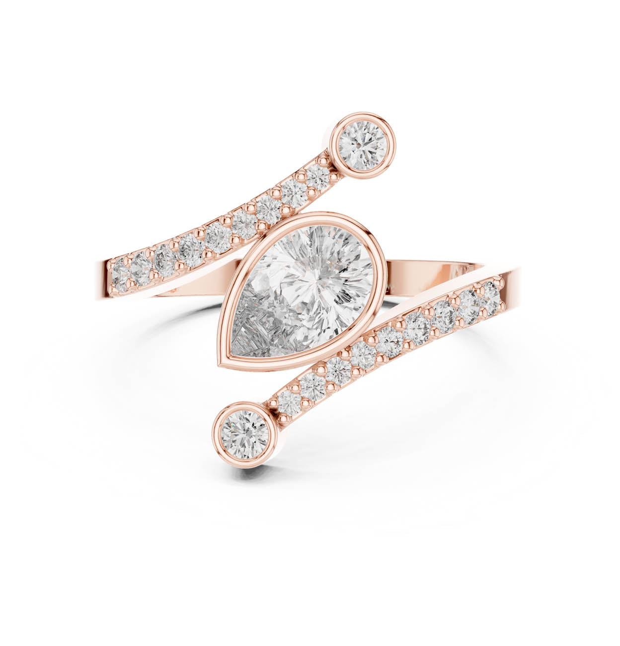 .72 Ct. Pear-Shaped Diamond Bypass Ring with Bezel Accents (ALR-276)