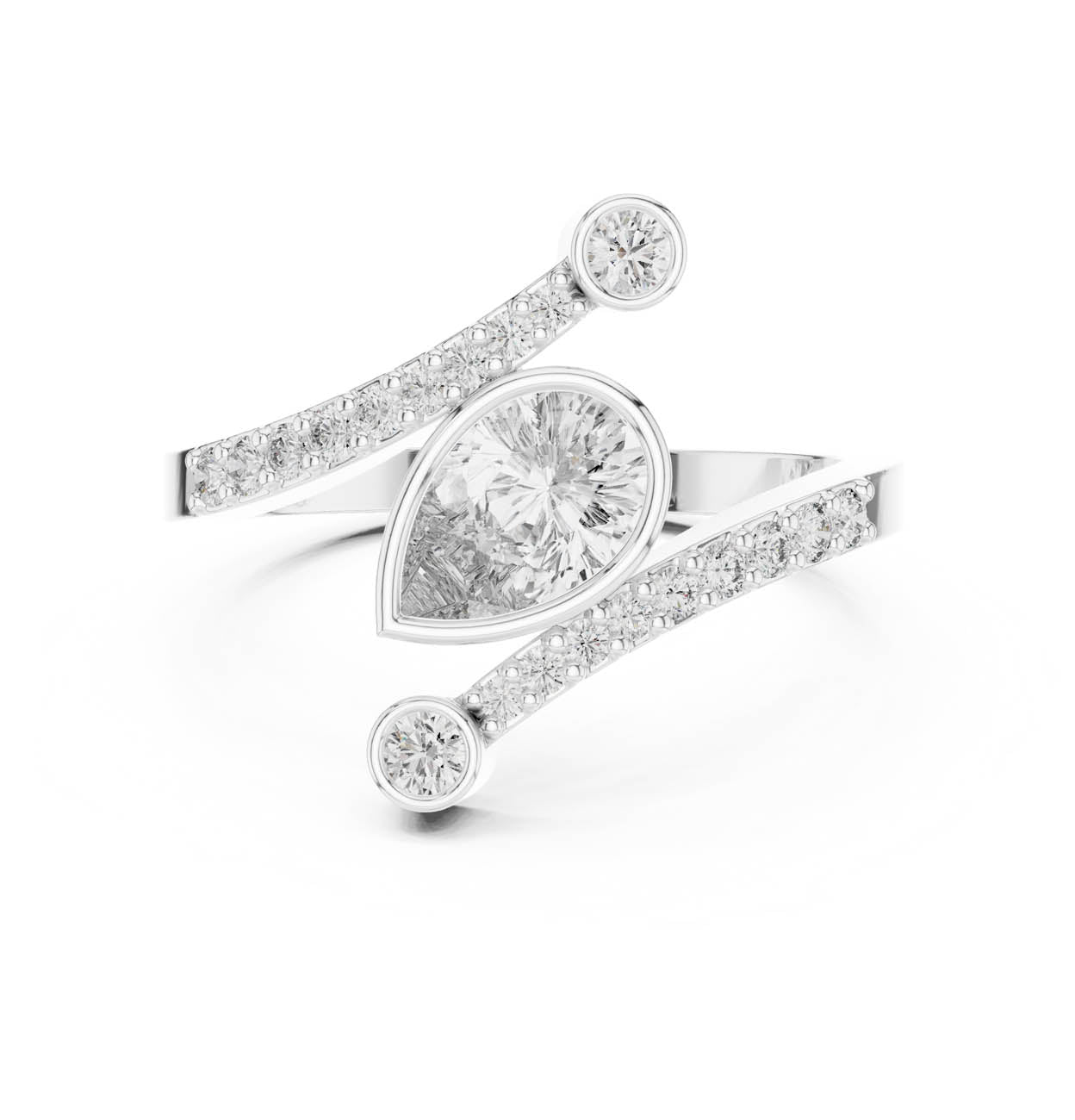 .72 Ct. Pear-Shaped Diamond Bypass Ring with Bezel Accents (ALR-276)