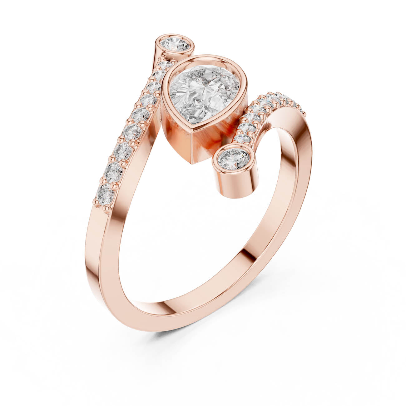 .72 Ct. Pear-Shaped Diamond Bypass Ring with Bezel Accents (ALR-276) 4