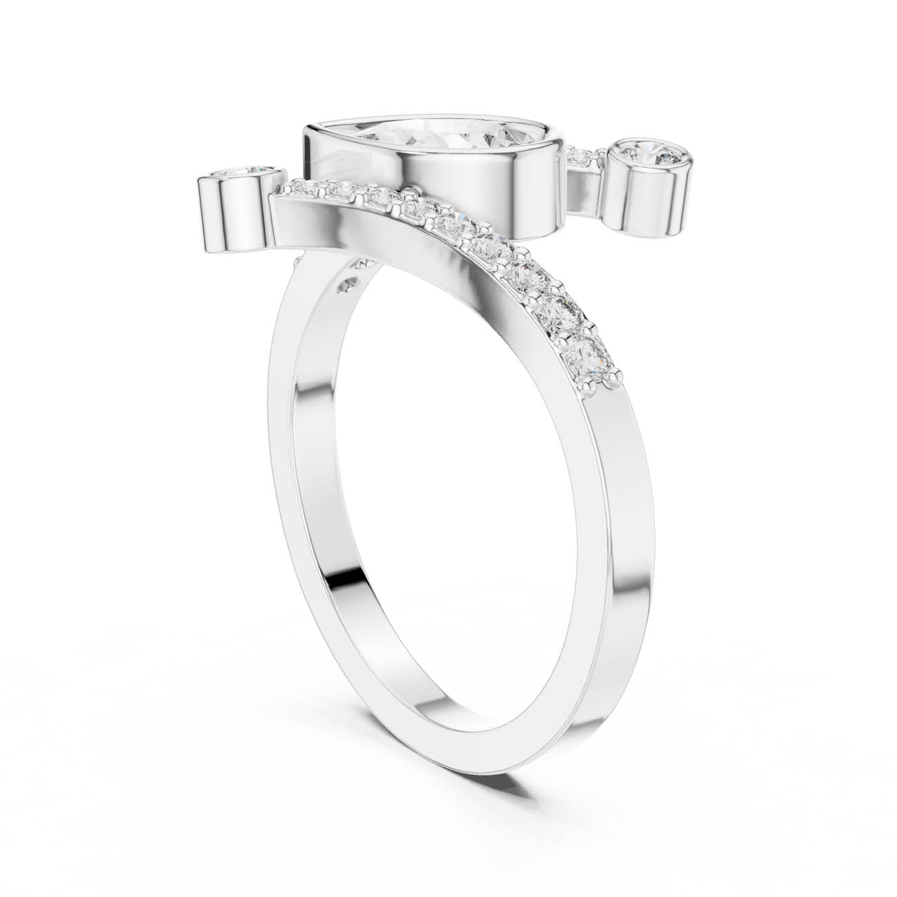 .72 Ct. Pear-Shaped Diamond Bypass Ring with Bezel Accents (ALR-276) 9