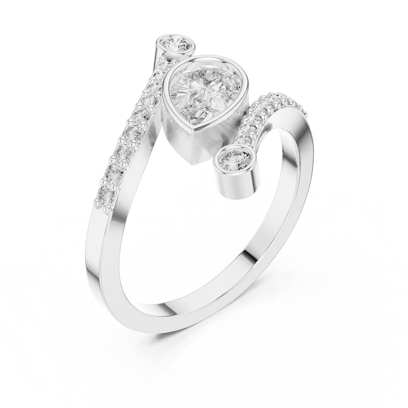 .72 Ct. Pear-Shaped Diamond Bypass Ring with Bezel Accents (ALR-276) 6