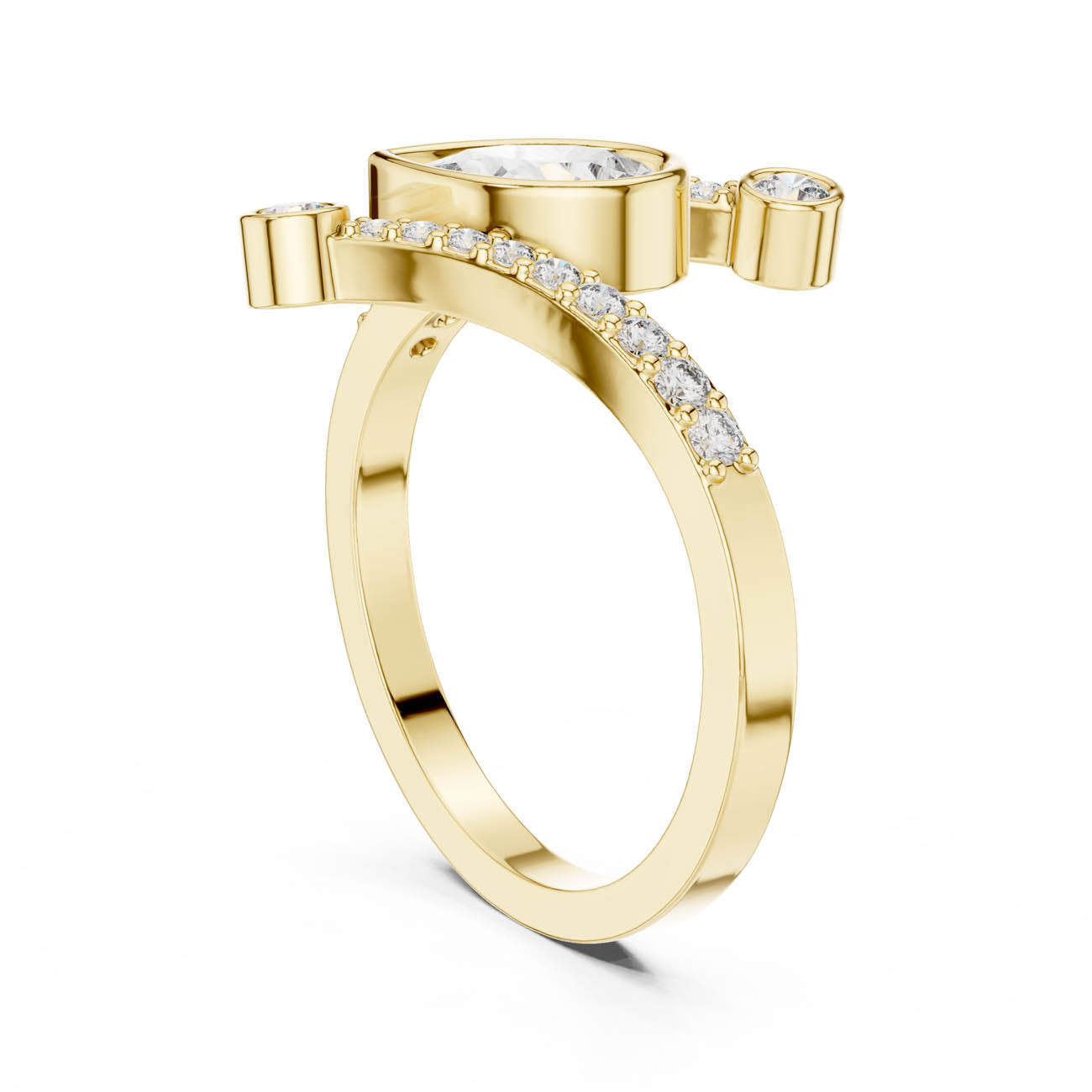 .72 Ct. Pear-Shaped Diamond Bypass Ring with Bezel Accents (ALR-276) 8