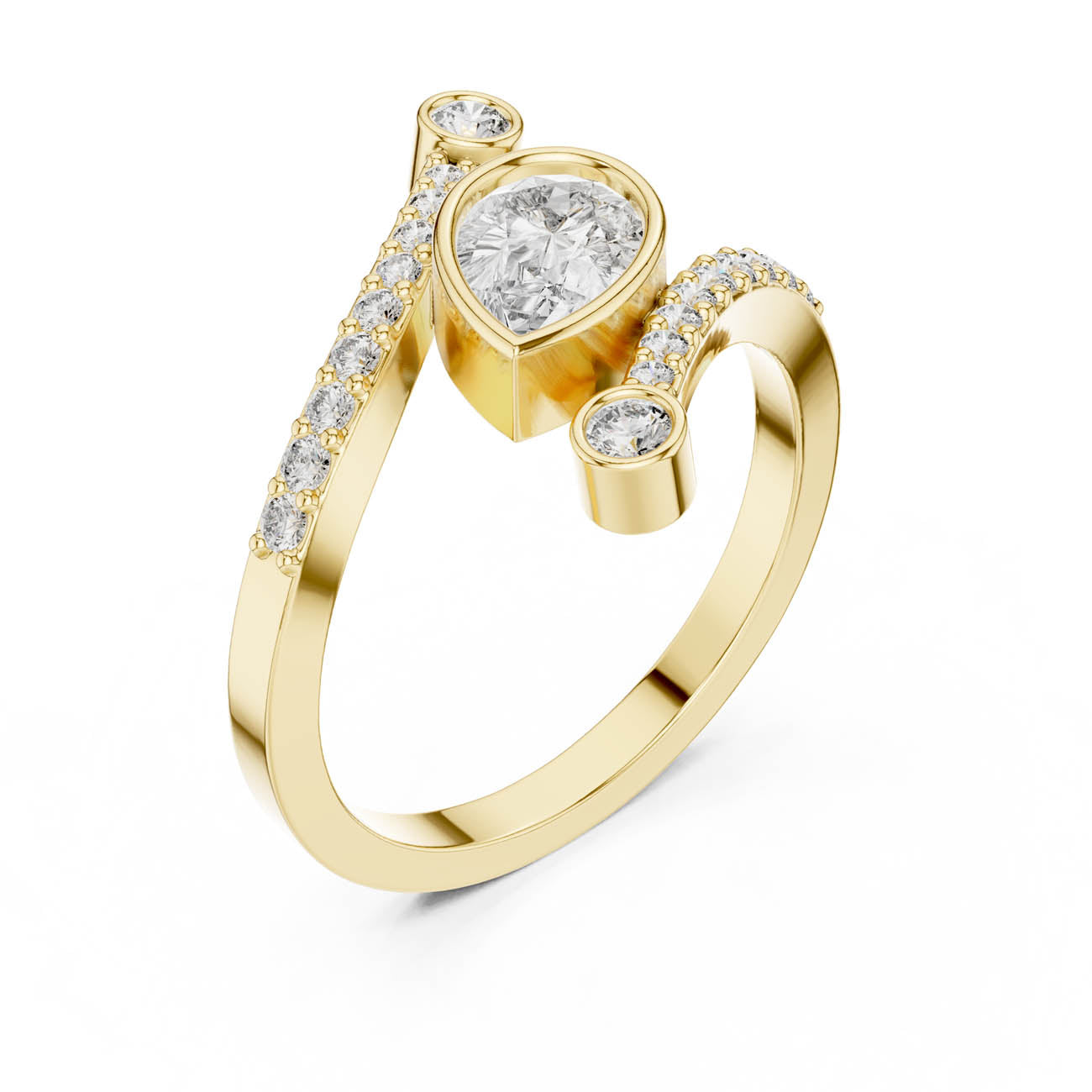 .72 Ct. Pear-Shaped Diamond Bypass Ring with Bezel Accents (ALR-276) 5