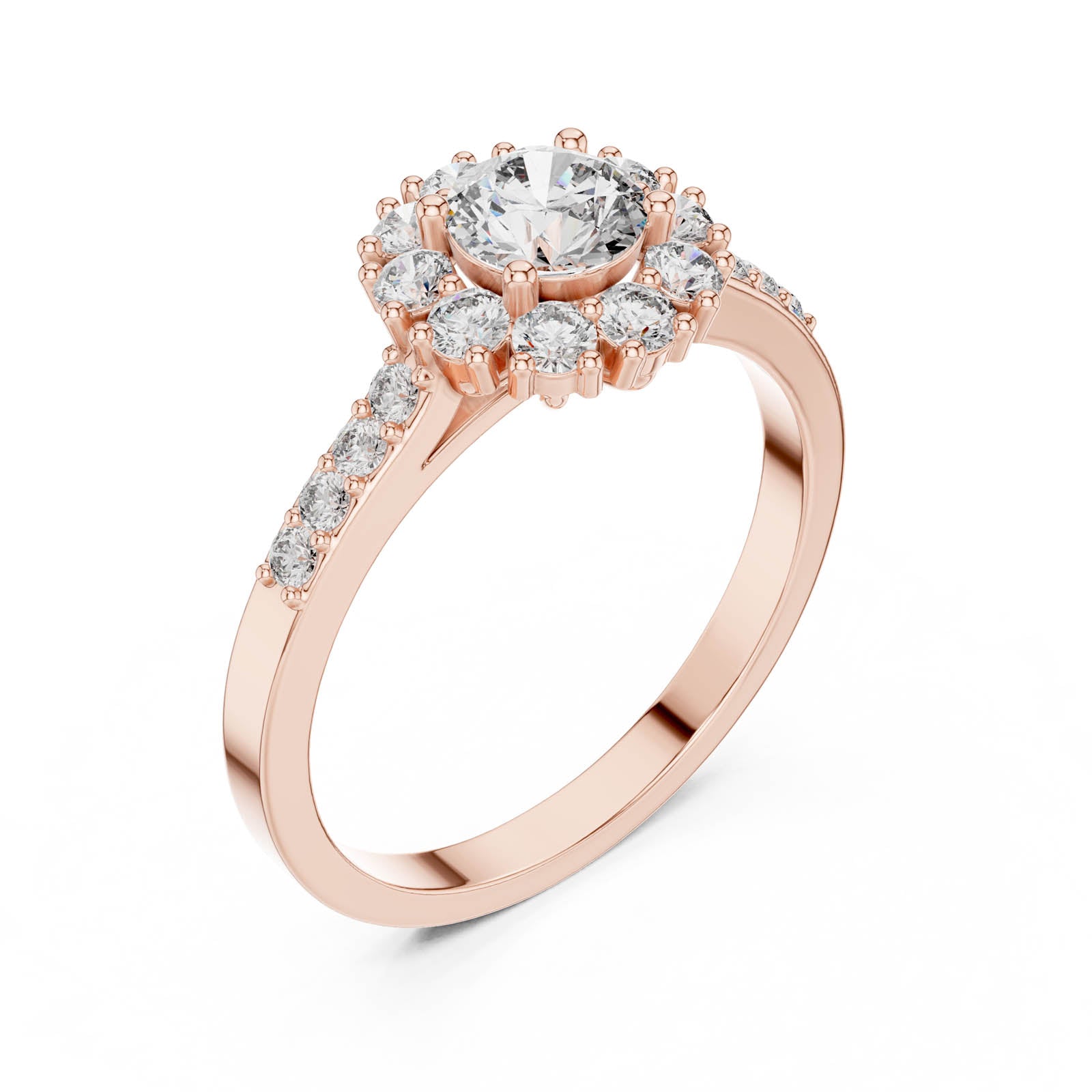 .97 Ct. Round Diamond Halo Ring with Pavé-Set Band (ALR-66) 11
