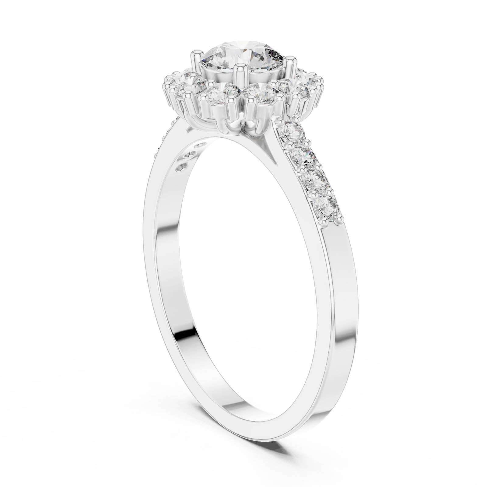 .97 Ct. Round Diamond Halo Ring with Pavé-Set Band (ALR-66) 13