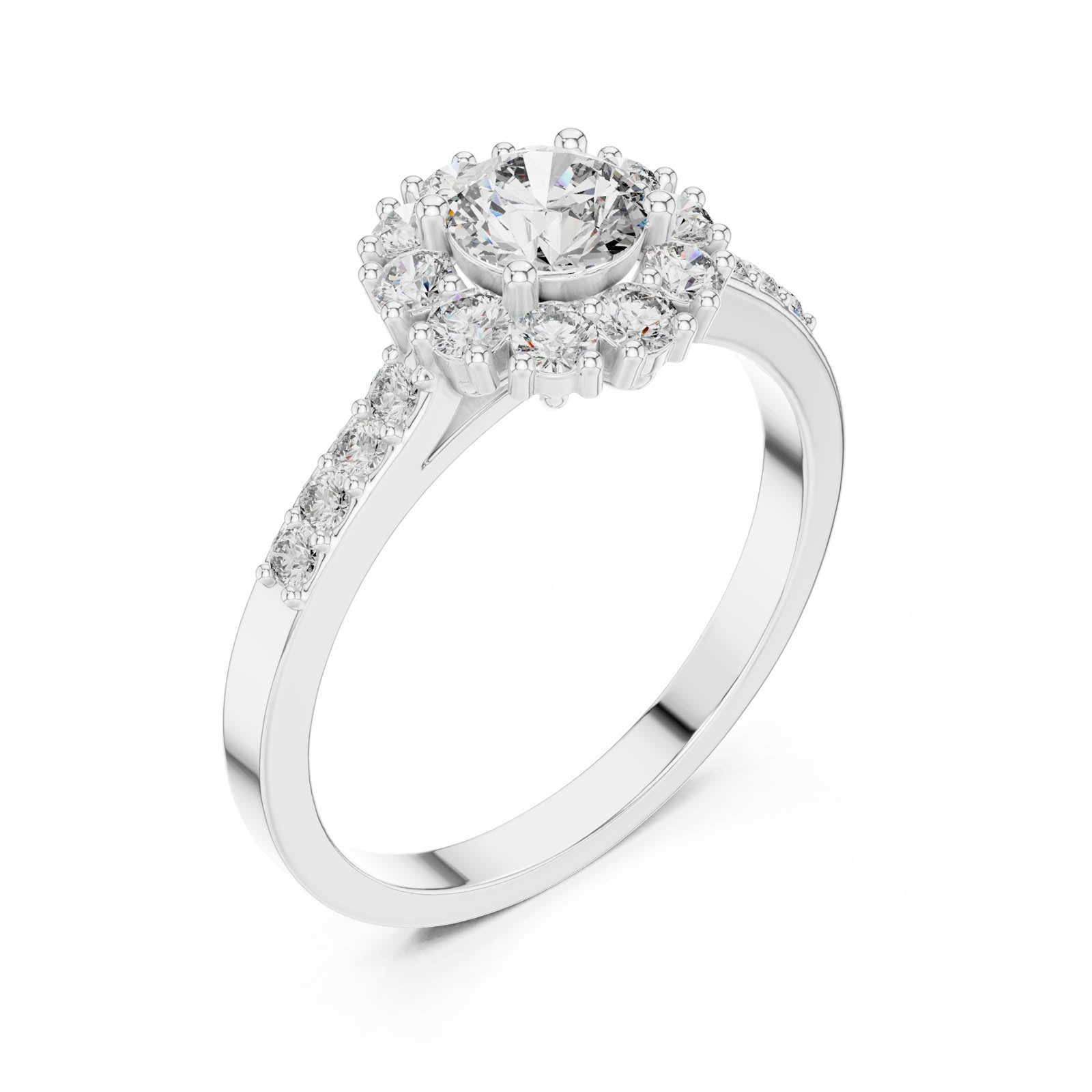 .97 Ct. Round Diamond Halo Ring with Pavé-Set Band (ALR-66) 5