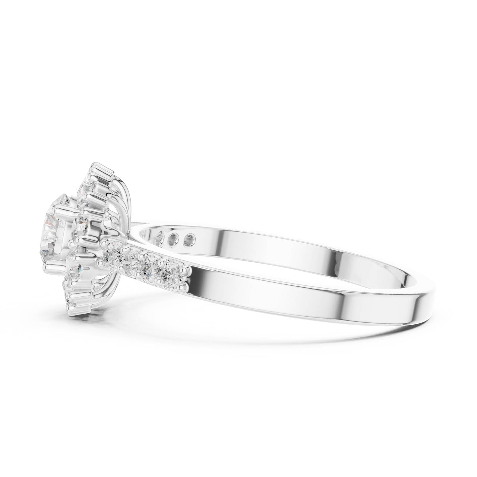 .97 Ct. Round Diamond Halo Ring with Pavé-Set Band (ALR-66) 6