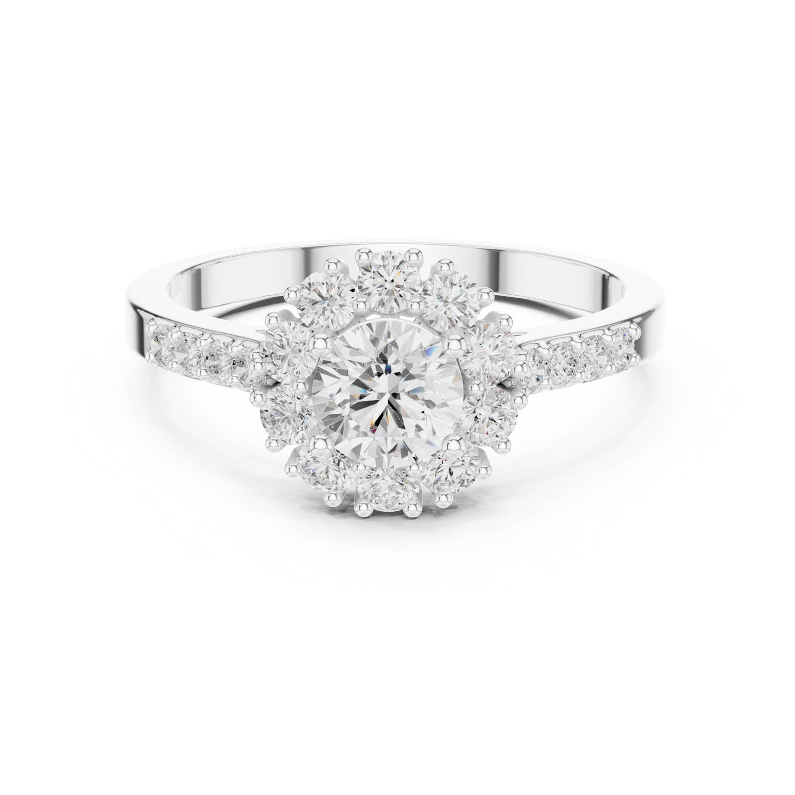 .97 Ct. Round Diamond Halo Ring with Pavé-Set Band (ALR-66) 1
