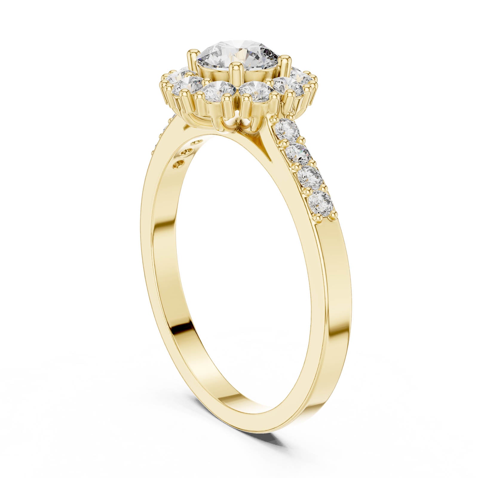 .97 Ct. Round Diamond Halo Ring with Pavé-Set Band (ALR-66) 7
