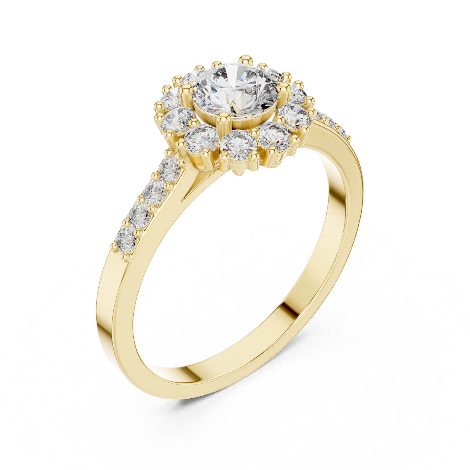 .97 Ct. Round Diamond Halo Ring with Pavé-Set Band (ALR-66) 2