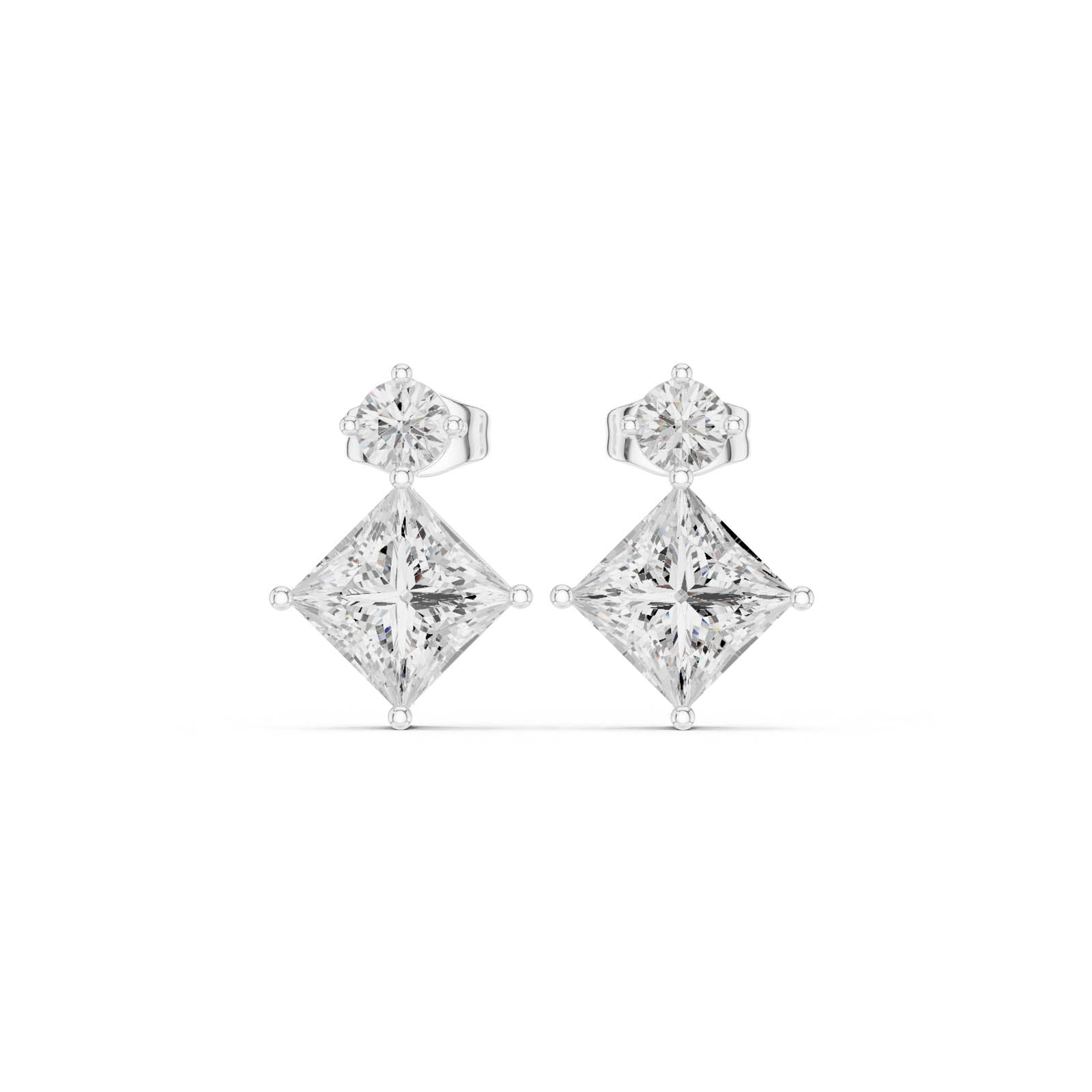 1.78 Ct. Princess and Round Diamond Drop Earrings (AOMER105101-RPT) 1