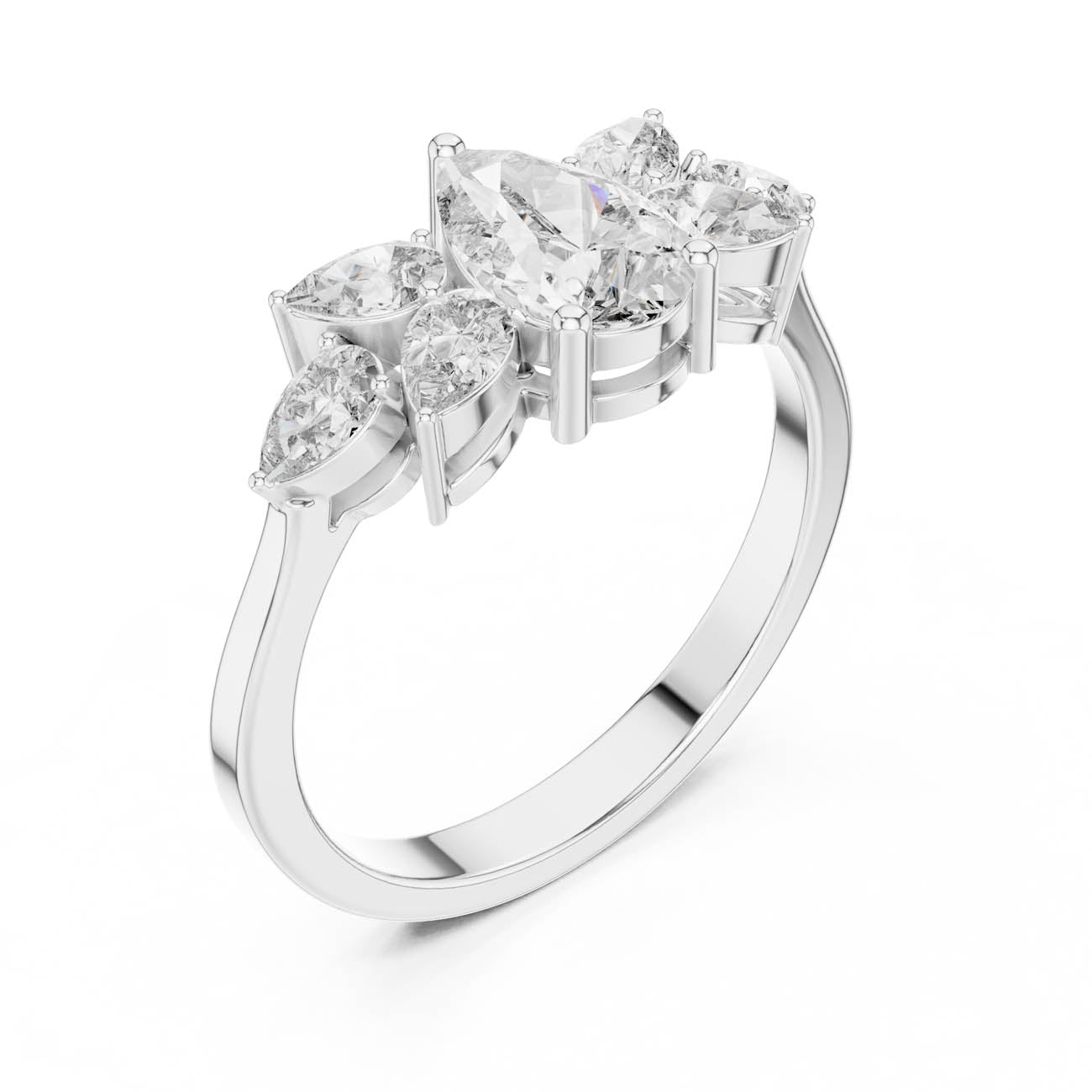 1.31 Ct. All-Pear Diamond Floral Cluster Ring (AVBLR-132) 6
