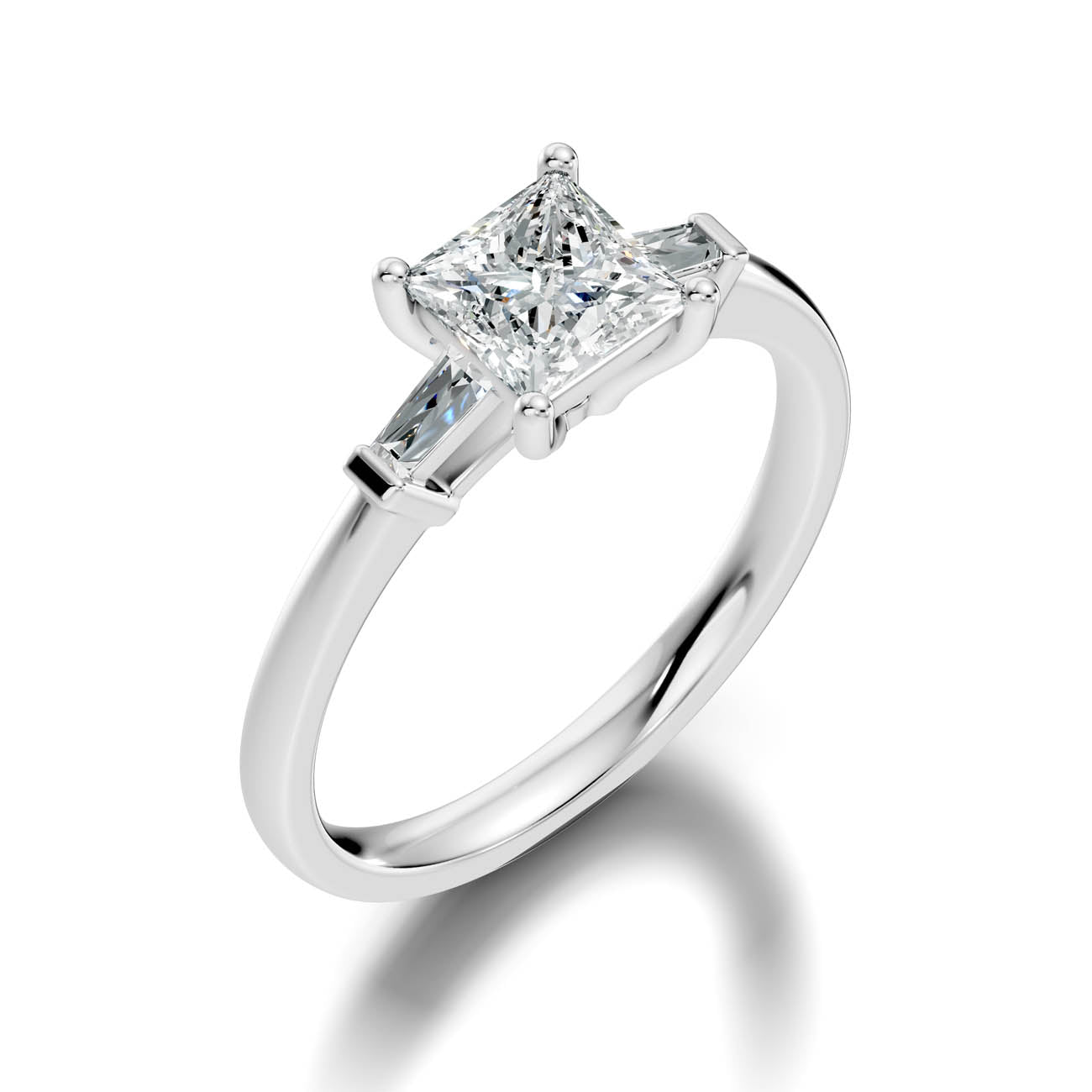 1.08 Ct. Classic Princess Cut Diamond Ring with Tapered Baguette Side Stones (b13-d) 6