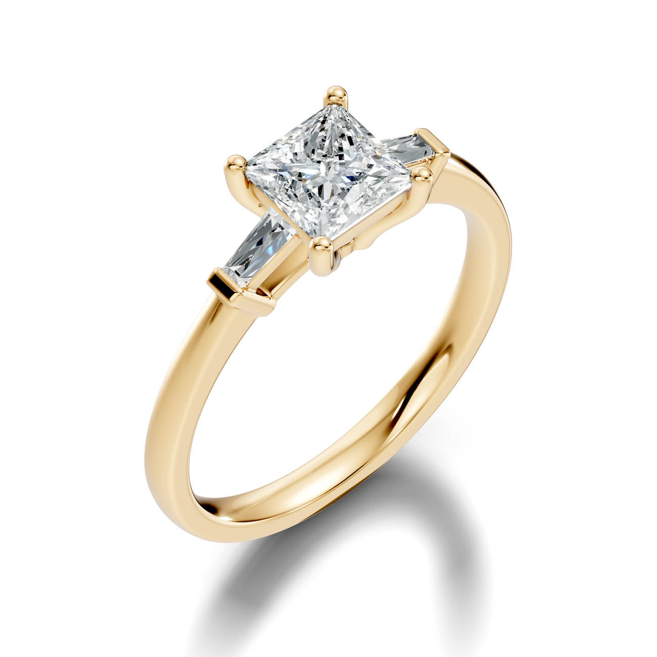 1.08 Ct. Classic Princess Cut Diamond Ring with Tapered Baguette Side Stones (b13-d)
