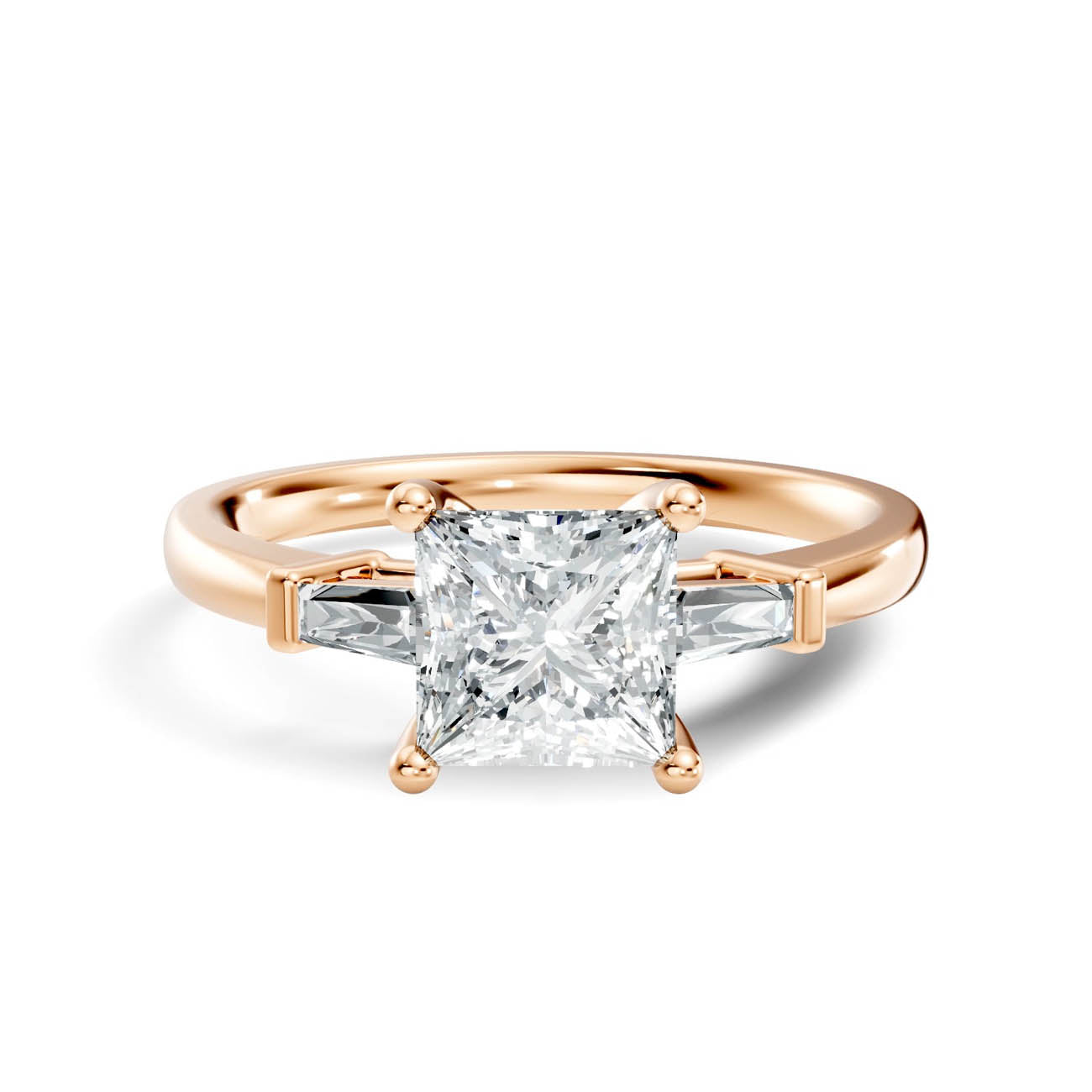 1.08 Ct. Classic Princess Cut Diamond Ring with Tapered Baguette Side Stones (b13-d) 3