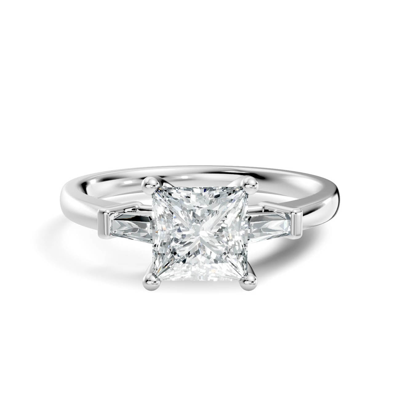 1.08 Ct. Classic Princess Cut Diamond Ring with Tapered Baguette Side Stones (b13-d) 5