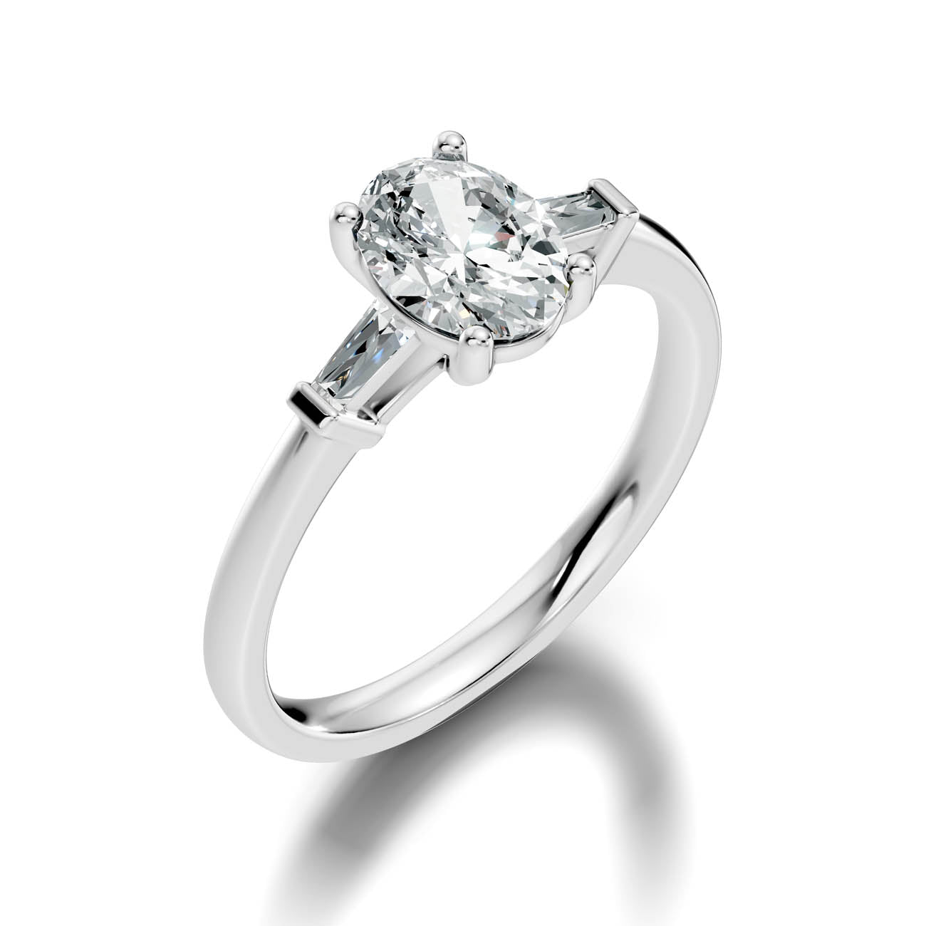 1.08 Ct. Classic Oval Diamond Ring with Tapered Baguette Side Stones (b13-b) 7
