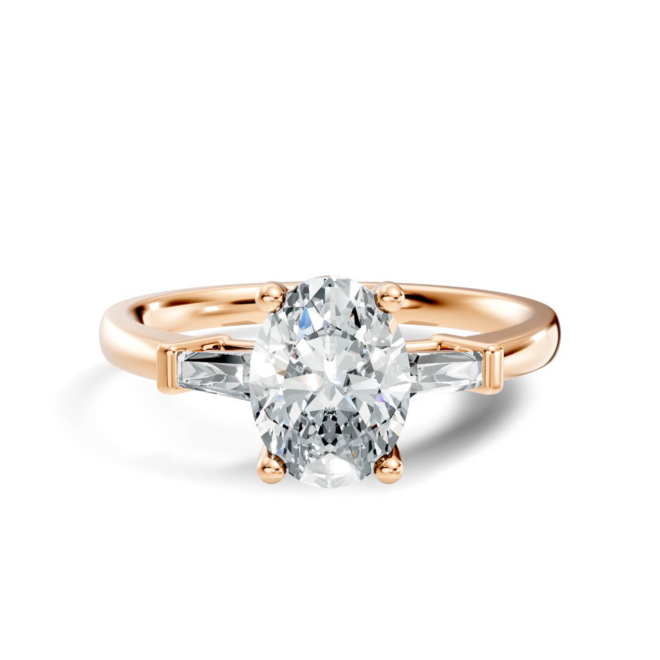 1.08 Ct. Classic Oval Diamond Ring with Tapered Baguette Side Stones (b13-b) 10