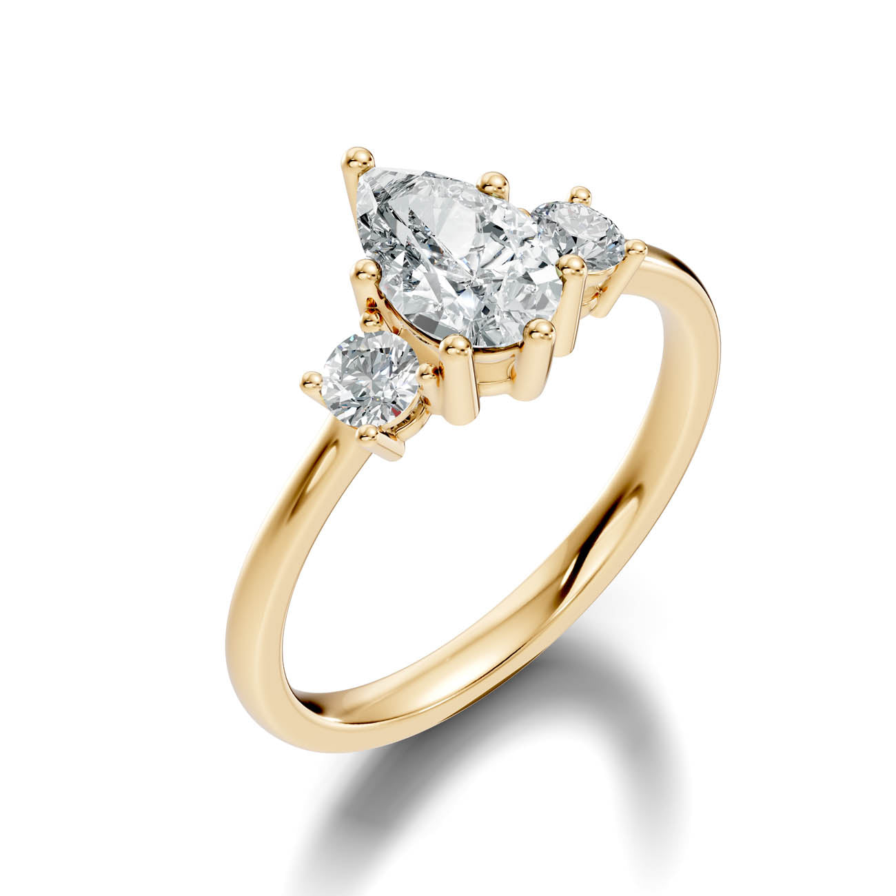 .50-1.00 Ct. Classic Pear Cut Diamond Ring with Round Side Stones (b14-c)