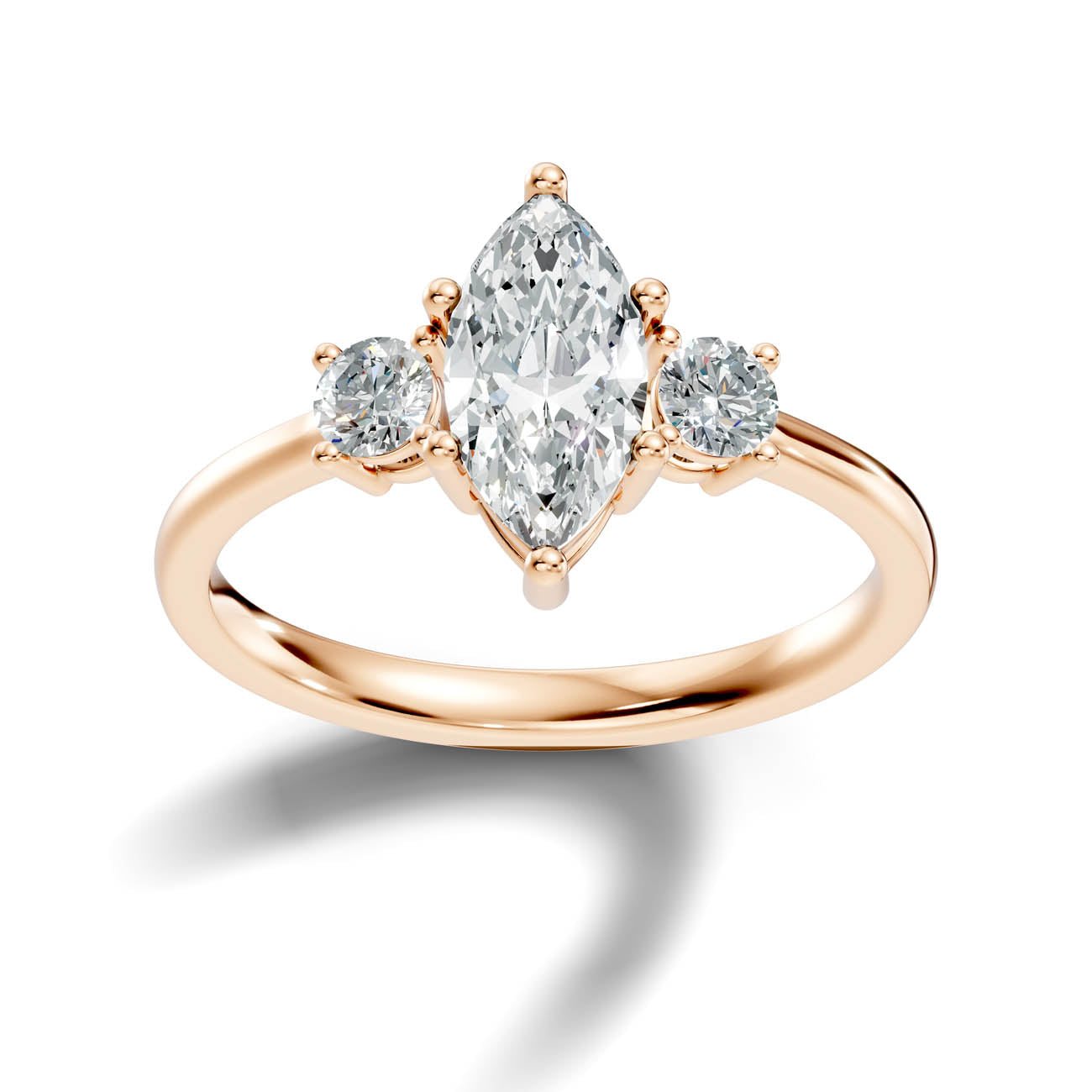 .50-1.00 Ct. Classic Marquise Diamond Ring with Round Side Stones (b14-f)