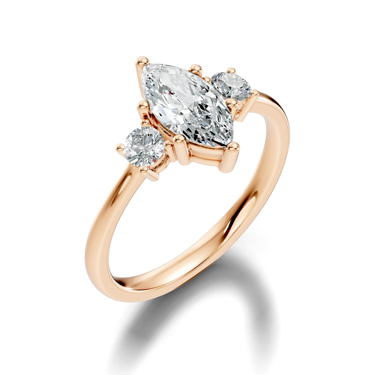 .50-1.00 Ct. Classic Marquise Diamond Ring with Round Side Stones (b14-f)