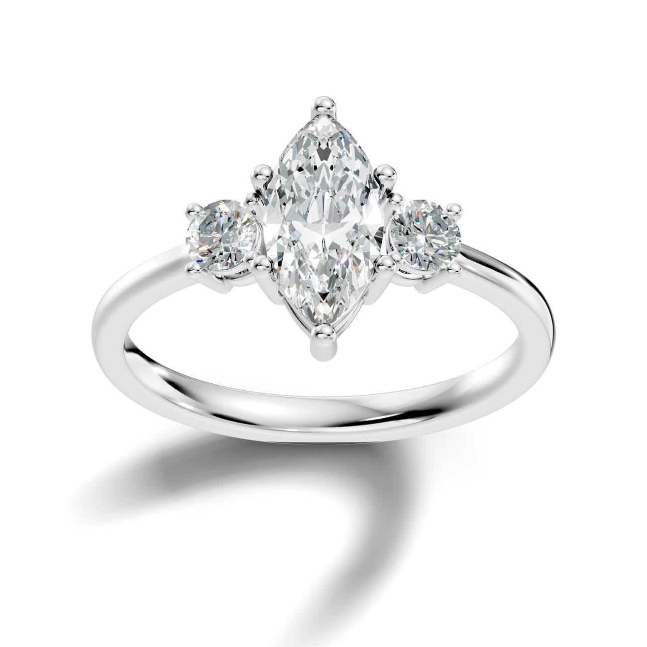 .50-1.00 Ct. Classic Marquise Diamond Ring with Round Side Stones (b14-f) 7