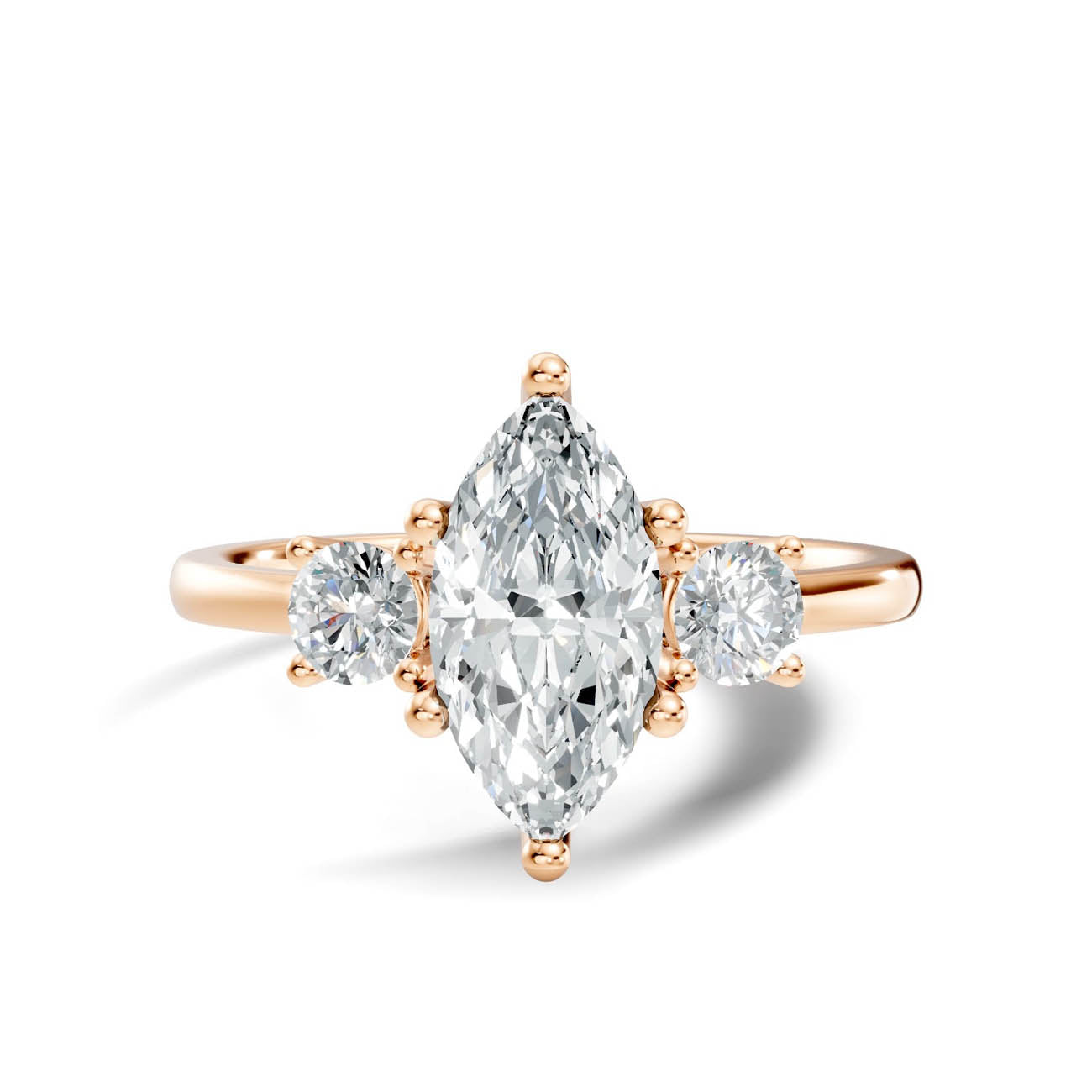 .50-1.00 Ct. Classic Marquise Diamond Ring with Round Side Stones (b14-f) 3