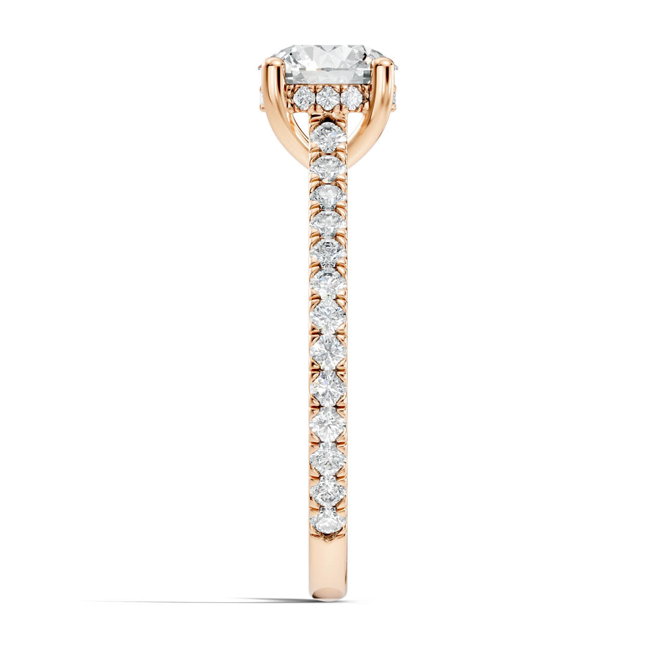 .50-1.50 Ct. Round Diamond Pavé Ring with Hidden Halo and Four-Prong Setting (b16-a) 5