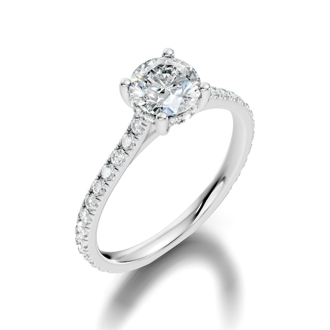 .50-1.50 Ct. Round Diamond Pavé Ring with Hidden Halo and Four-Prong Setting (b16-a) 7