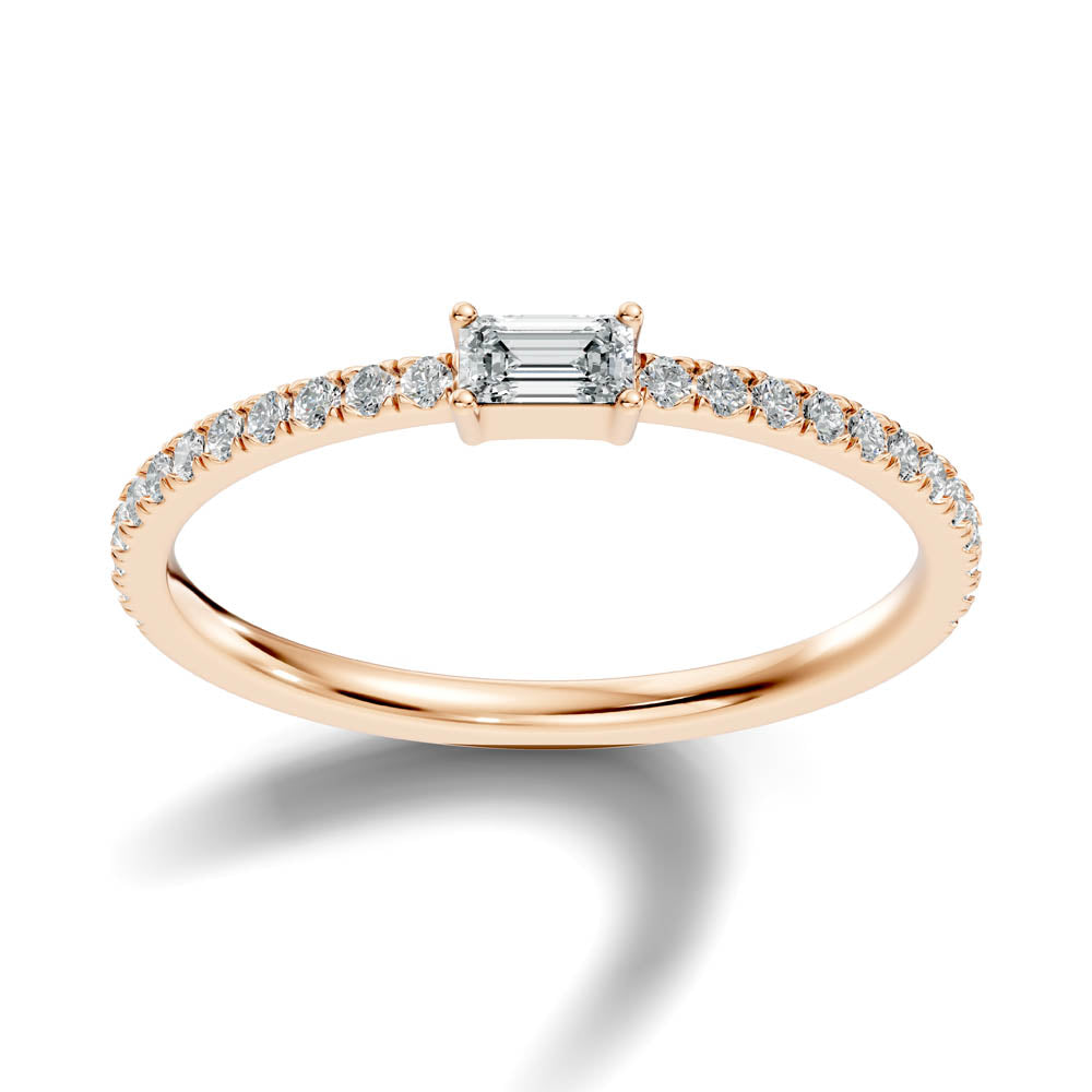 .26 Ct. Petite Emerald Cut Diamond Ring with Pavé Band in Four-Prong Setting (b4-a)